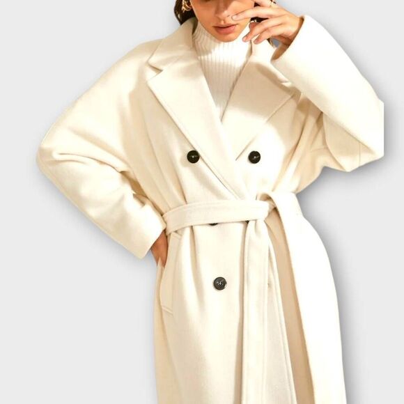Commense Womens Coat Sz Large Cream Knee Length Trench Glamcore Classicore - Picture 15 of 15